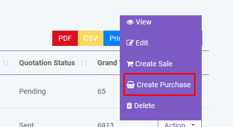 Create Purchase from Quotation